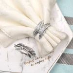 High quality Metal Silver feather party wedding napkin ring