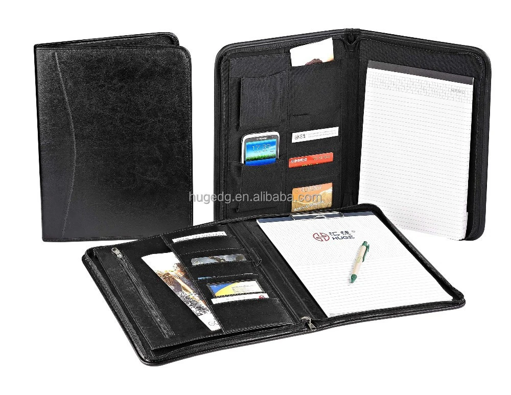 High quality PU leather manager file folders with zipper