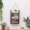 High Quality Suspensibility Wood Shelf Decoration Wooden Hanging Wall Shelf Panels Interior Home Decoration Shelf With Rope