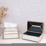 High Quality Wholesale Luxury Golden Napkin Holders Glass Tissue Box,European retro home living room creative tissue box