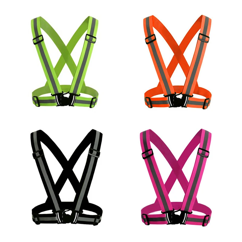 high visibility adjustable safety suspender straps vest super-bright elastic stripes reflective suspender