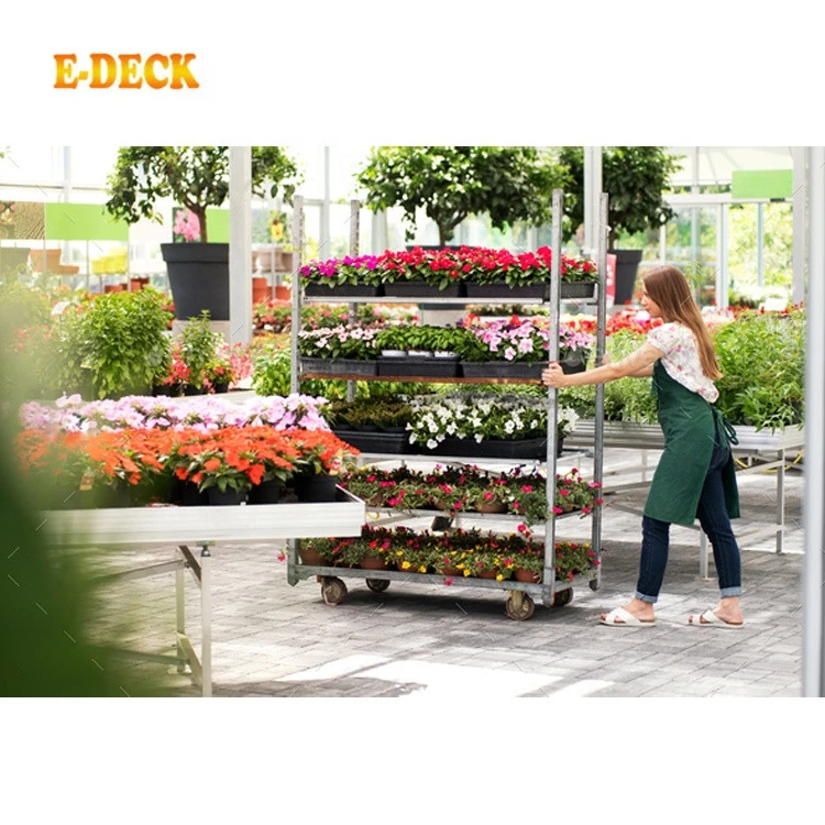 Hot Dip Galvanized Garden Auction Flower Trolley For Sale Flowers Plant Nursery Shelves To Cart