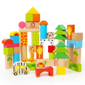 Hot new products for 2017 for children 50 pcs forest animal blocks kids wooden building block sets ASTM and EN71 Approval