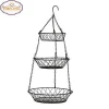 Hot Sale 3 Tier Round Black Wire Hanging Storage Basket For Fruit Vegetable Kitchen