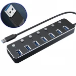 Hot sale 7 Ports USB Hub aluminum alloy High-speed USB 3.0 Ports Hub with Individual Switches LEDs