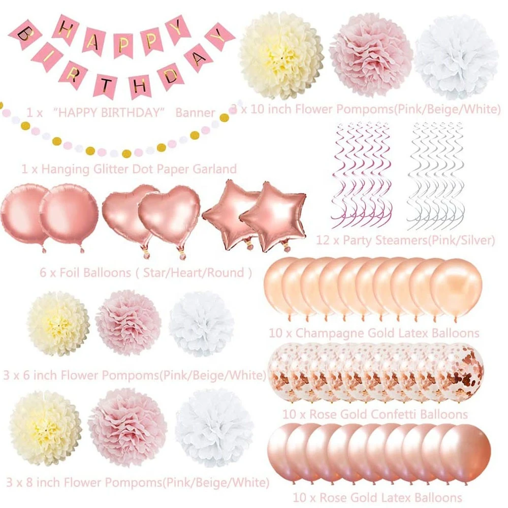 Hot sale birthday party decoration sequined balloon set rose gold happy birthday decoration
