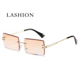 Hot Sale Eyewear Fashion 2020 Retro Vintage Men Women Tinted Small Rectangle Rimless Sunglasses