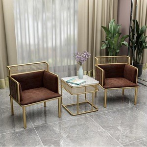 Hot sale home gold metal back net velvet sofa chair set hotel chair