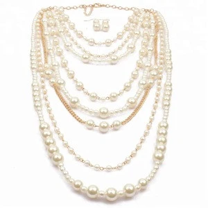 Hot Sale Personality Statement Necklace Vintage Multilayer Pearl Wedding Necklace Jewelry Sets