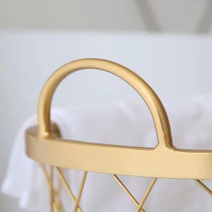Household metal cloth storage basket gold decorative laundry hamper