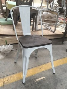 industrial cafe furniture vintage metal chair with wood seat