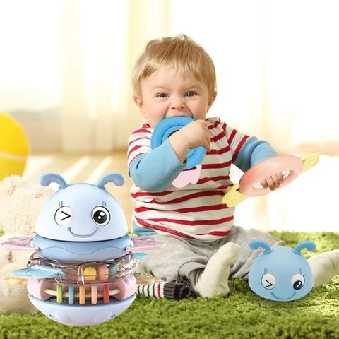 Infants Stacking Ring Toys Musical Rattles Teether Educational Learning Baby Roly-Poly Music Tumbler Toy