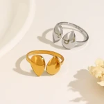 INS Niche Design 18K Gold Plated Water Drop Geometric Open Rings Waterproof Stainless Steel Teardrop Finger Rings For Women