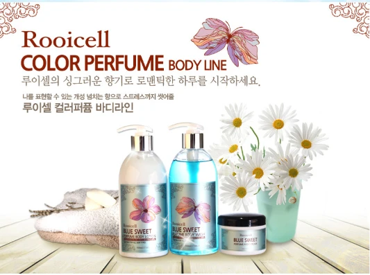 ISO22716 GMP Korean cosmetics bath and body skin whitening moisturizing lotion  Rooicell Blue Sweet Perfume Body Lotion 500ml