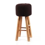 K&B China industrial cheap grey wool knitted fabric wooden legs counter height fabric bar stool for sale