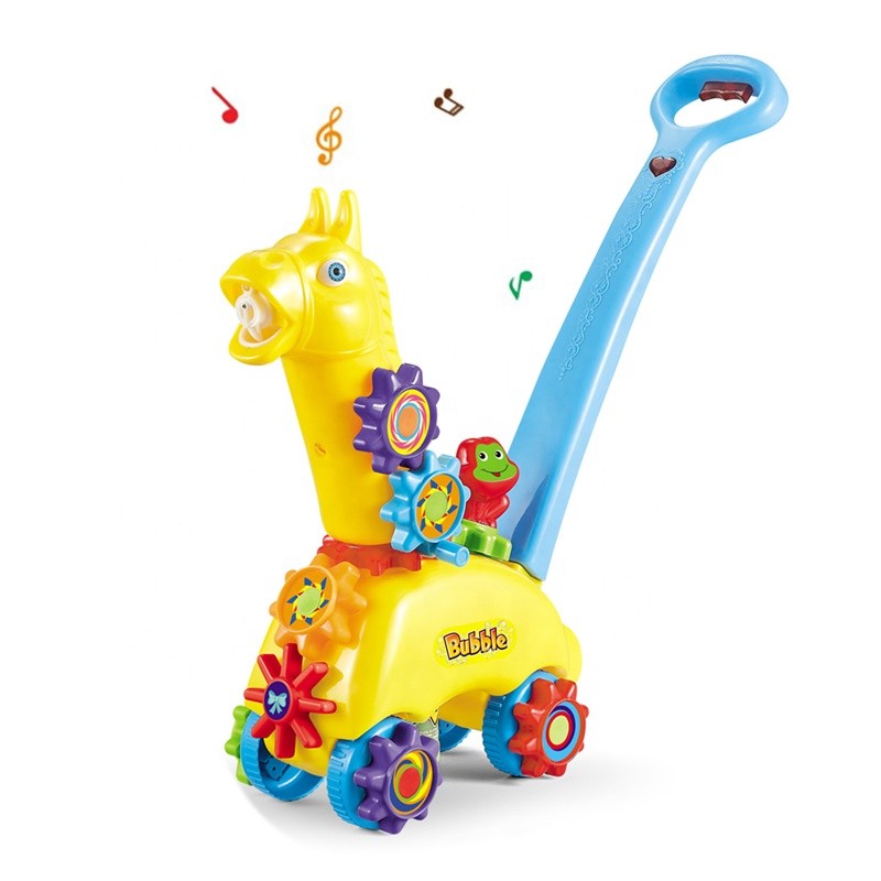 Kids outdoor activity toy electric walker cart toys giraffe bubbles kids toys machine