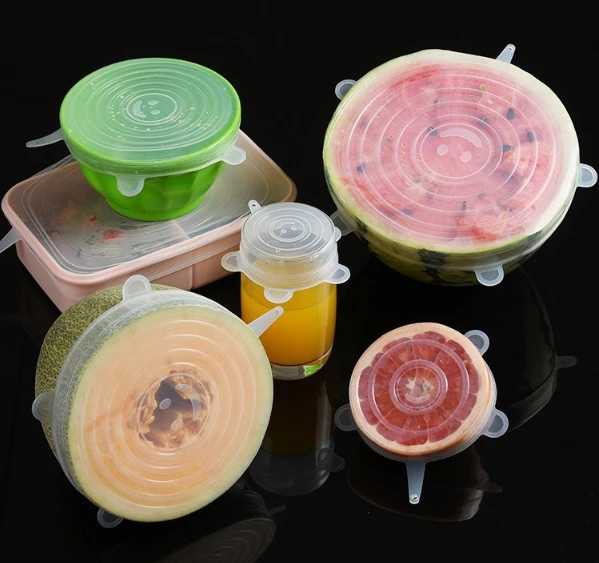 Kitchenware smile 6 pcs silicone food fresh keeping lid telescopic food preservation cover bowl lid sealed refrigerator plastic