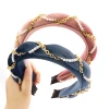 Korean New Hair Hoop Fashion Solid Color Velvet Metal Chain Hairbands women Hair Accessories Padded Pearls Headband