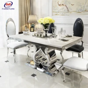Living Room Thicken Luxury Modern Marble Top Stainless Steel Dining Tables and Chairs Sets