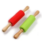Lixsun 9 Inch Children Design Silicone Rubber Rolling Pin for Kids With Non-stick Surface and Comfortable Wood Handles