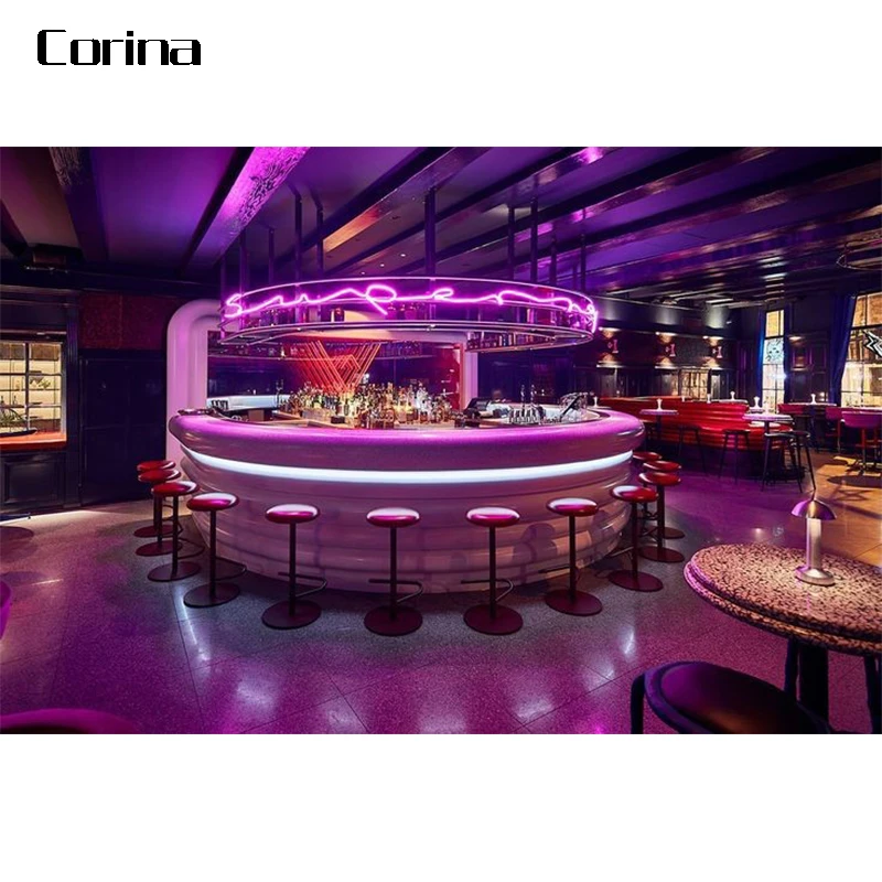 Luxury appearance acrylic resin modern LED nightclub counter round LED bar counter