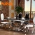 Import Luxury kitchen dining room dinner desk 6 seater banquet furniture stainless steel base metal marble top square dining table set from China
