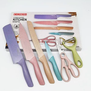 Macaron Color Wheat Straw 6 Piece Set Stainless Steel Cutter Set Kitchen Knife Fruit Knife