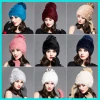 Manufacturer custom Soft Comfortable Beanie Hat with top ball Oversized High Quality Fur russian Women winter hat