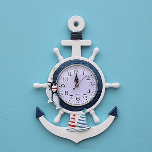 Mediterranean style wooden helmsman anchor wall clock home decoration wall decoration pendant clock crafts