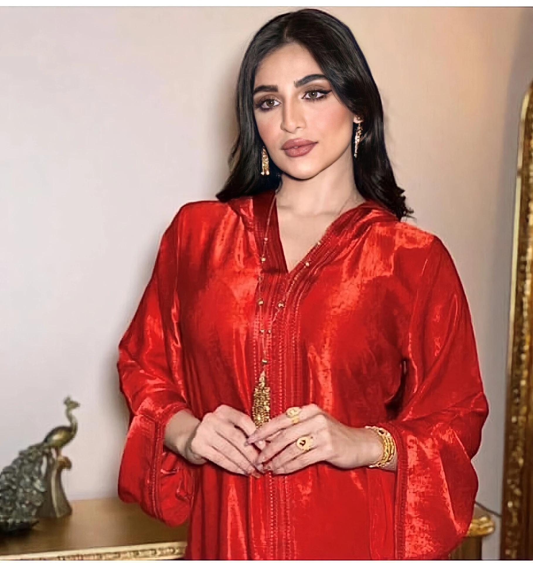 Middle East Dubai Champagne Hooded Lace Suede Robe Muslim Robe Women Abaya Ramadan Islamic Clothing