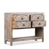 Modern 4-Drawer Mango Wood Console Table Hand Painted Carved Indoors Indian Carving Furniture Directly Manufactured Living Room