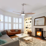 Modern Brushed Nickel Energy Saving Silent Remote Control Ceiling Fan With LED Light