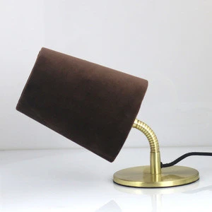 Modern lamp mini bedside table lamp- Metallic brushed anodised steel base with Chocolate velvet shade and a cotton covered cord