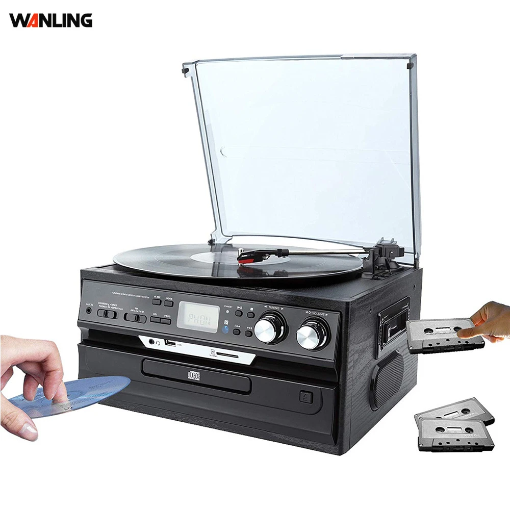 Multi speed turntable wholesale retro record player vinyl record player with DAB FM radio CD player