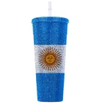 National flag rhinestone studded tumbler Coffee mug Diamond coffee cup bottle with Straw 16oz 20oz leakproof mugs