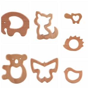 Natural Food Grade Beech Wood Olive oil Animal Wooden Teether For Baby DIY Accessories