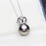 Natural Tahitian Black Pearl necklace 925 sterling silver jewelry the crown Necklace accessories women real pearl jewelry