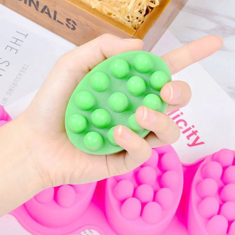 New 4 Cavity 3D Handmade Soap Silicone Molds Massage Therapy Bar Soap Making Mould DIY Oval Shape Soaps Resin Crafts