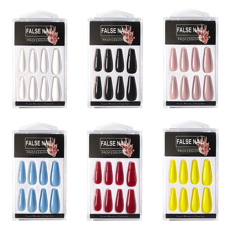 New Arrival Solid Colors Acrylic Stiletto Fake Nails Press On Nails 24pcs Full Cover False Nails Art Tips