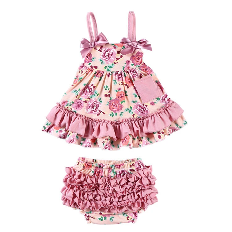 New design baby clothing set girl summer clothes girls dress swing top set