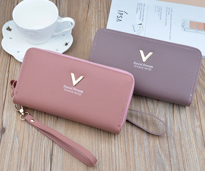 New Design PU Double Zipper Woman Wallets for Women Fashionable Card Holder Wallet