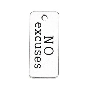 No Excuses Motivational Fitness Workout or Running Rectangle Tag Charm