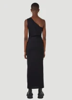 OEM High Quality Special Design Mature Ladies Hole Cut Knitted Summer Rib Knit Solid Plain Semi Backless One Shoulder Dress