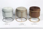 Popular Foot Rest Velvet Ottoman Stool in Metal Base