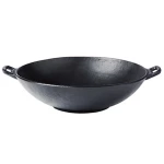 Pre Seasoned Cast Iron Wok Pan Grilling Wok Pro-Logic Wok With Flat Base and Loop Handles 14 inch