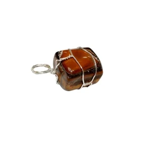 Premium Quality Tiger Eye  Healing Crystal Wire Wrapped Tumbled Stone Pendant | Gemstone Wire Wrapped Tumbled Pendant