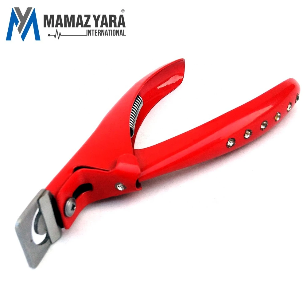 Professional False Nail Clipper Acrylic UV Gel Artificial Manicure Art Tip Cutter Red Coated With Stone MYI-BTY-0073