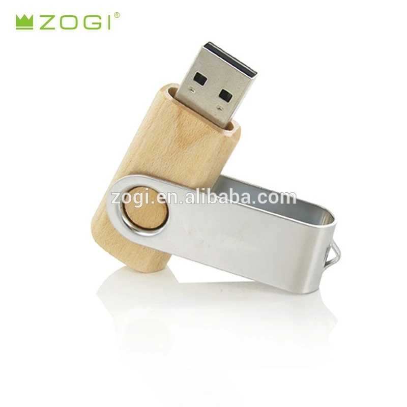 Promotional 8GB Wooden USB Flash Drive With Rotatable Metal Bracket