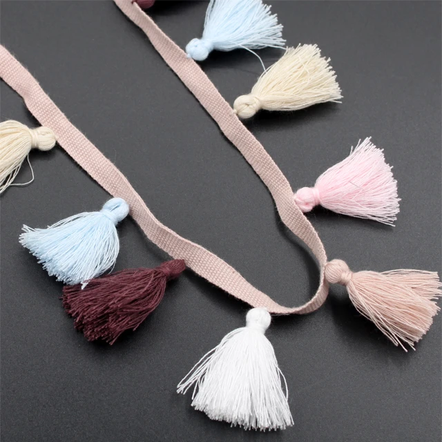 R304 wholesale cotton ribbon pompom lace trim tassel fringe trim for garment and shoe