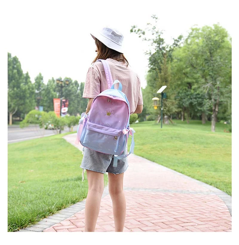 Ready To Ship Student Backpack Personality Gradient Nylon Backpack Design Fashion School Bags for Girls